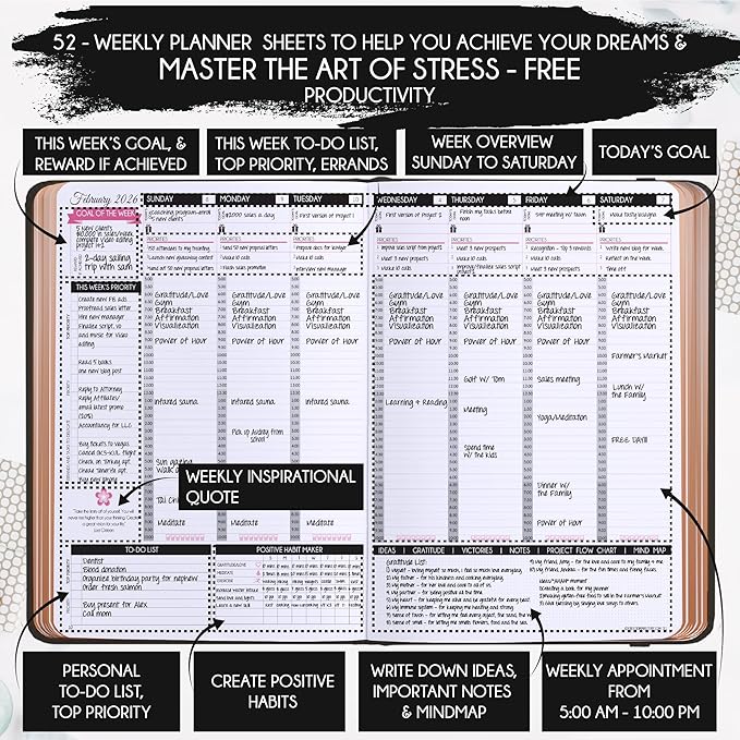 Deluxe 2026 Planner Weekly and Monthly | Law of Attraction Planner with Productivity App | 12-Month for Productivity, Gratitude & Goal Setting | Includes Foldable Vision Board, Gift Box & Stickers