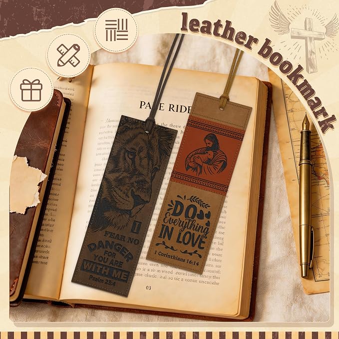 8PCS Leather Bookmark Bible Bookmarks for Reading Women Men Teacher Book Lovers Gifts, Stitched Religious Christian Bookmark Page Markers Inspirational Bible Verse Scripture Book Marks (Vintage-2)