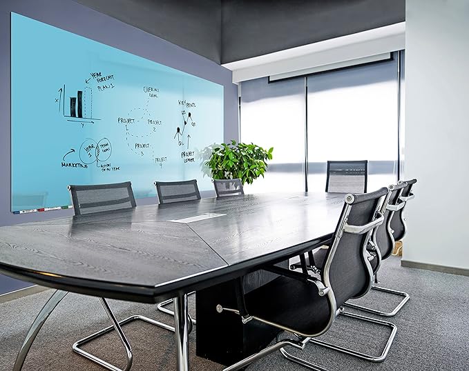 Aria 3'H x 2'W Low Profile 1/4" Glass Whiteboard - Vertical Blue - 4 Markers and Eraser