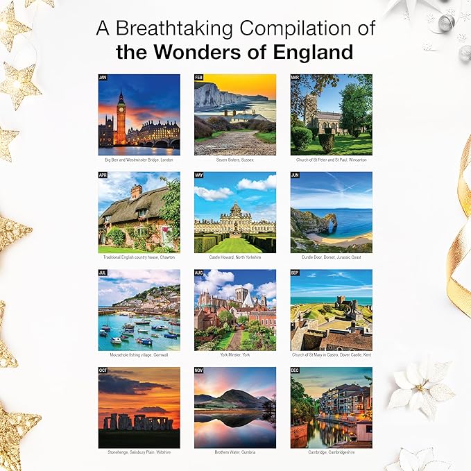 RED EMBER Select - England 2026 Wall Calendar 12 Month | 12" x 24" Open | Thick & Sturdy Paper | Giftable | Europe Travel Calendar 2026