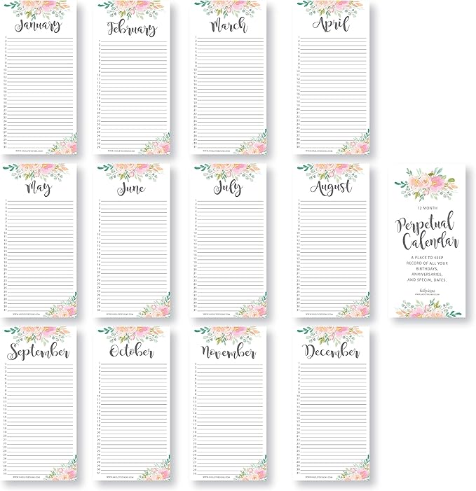 Hadley Designs Floral Perpetual Calendar for Birthdays and Anniversaries - Perpetual Birthday Calendar Wall Hanging, Birthday Calendars Book, Special Occasion Calendars, Celebration Tracker