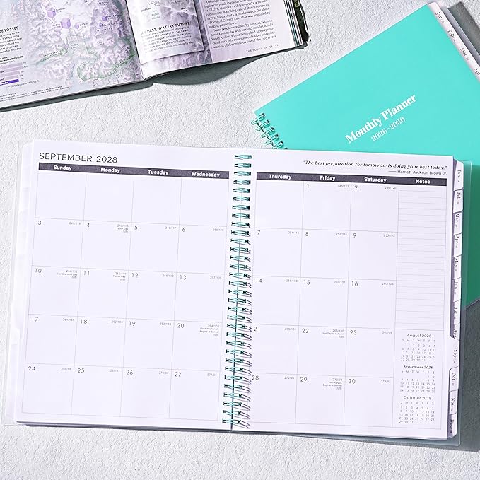 2026-2030 Monthly Planner/Calendar - Jan 2026 - Dec 2030, 5 Year Monthly Planner 2026-2030 with Tabs & Celebrity Quotes, 9" x 11", Famous Quote, Two-Side Pocket, Suitable for Long-Term Planning, Green