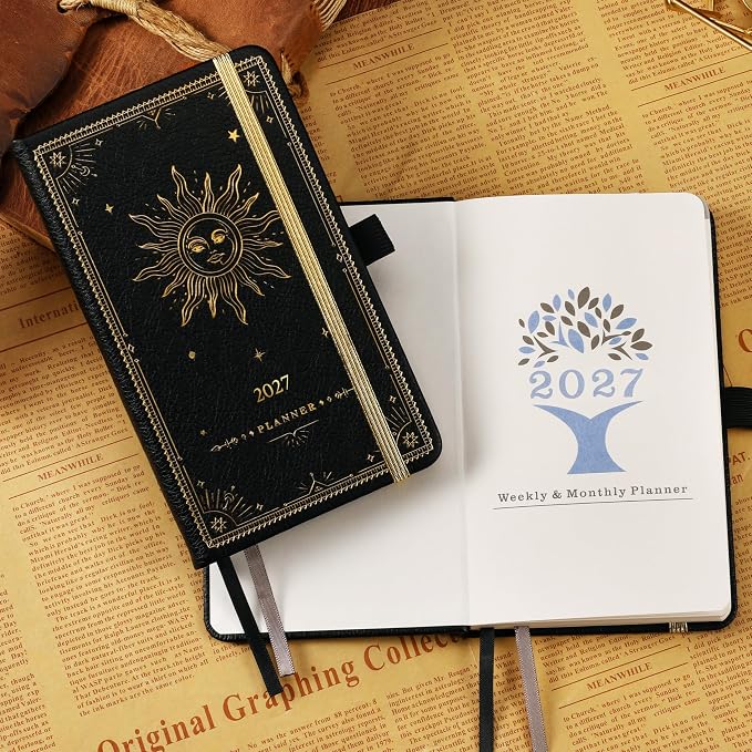 2027 Planner - 2027 Pocket Calendar/Planner, Jan. 2027 - Dec. 2027, 6.2''×4'', 12-Month Weekly & Monthly Planner 2027 and Organizer, Hardcover, Pen holder - Black
