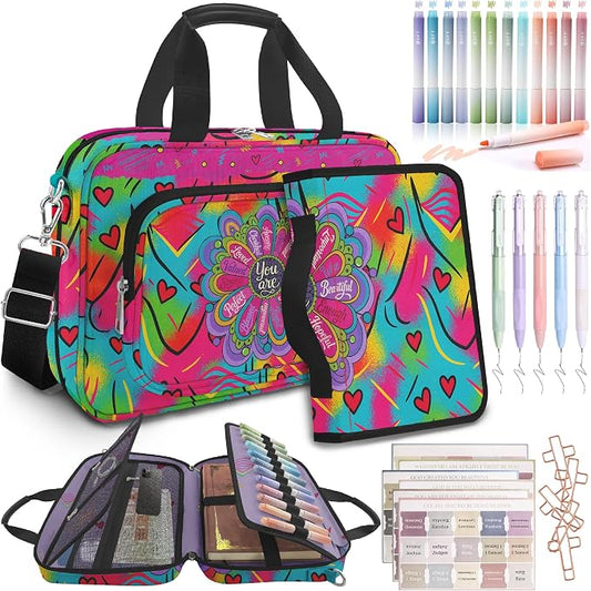 Large Bible Cover for Women,Bible Carrying Case,Bible Bag for Girl Kid,Bible Holder Organizer,With God Says You Are,Bible Study Supplie Kit With Highlighters,Tabs,Pens,Christian Gifts - Tie Dye Hearts