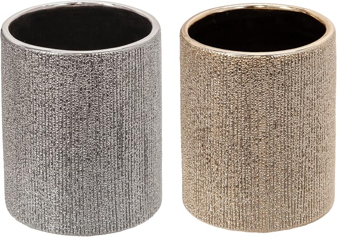 Elegant Ceramic Beaded Pencil Holder for Office Desktop - Modern Pen Organizer and Small Desk Storage for Home Workspace - Decorative Office Accessory Decor for Workplace Accent - 5", Gold