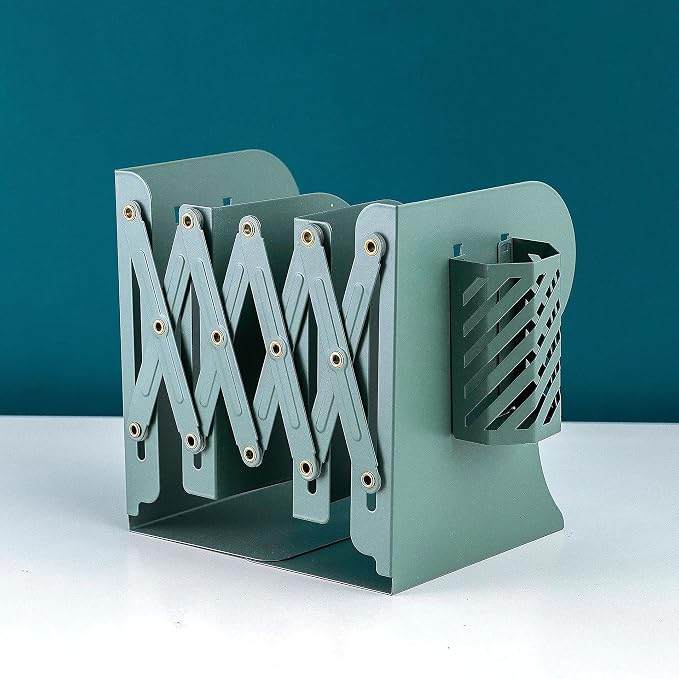 Metal Iron Book Ends Adjustable Bookends for Heavy Book Holder Heavy Duty Bookends Nonskid Bookcase Desktop Book Organizer Binder Holder (Green)