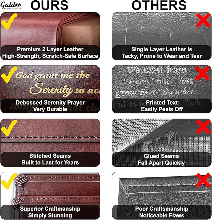 GALILEO® Double AA Big Book Cover & 12 Steps & 12 Traditions | PU Leather | Medallion Holder | AA Book Covers for Hardcover | AA Gift | Alcoholics Anonymous (Crocodile Leather/Black)