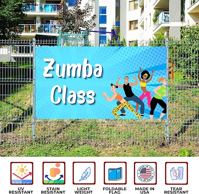 Zoomba Class Large Banners and Signs for Outdoor by Mavis Printing-Polyester Banner with 4 Holes for Easy Hang Indoor & Outdoor|4x1 Feet HD Print Sign to Promote Church| Made in USA