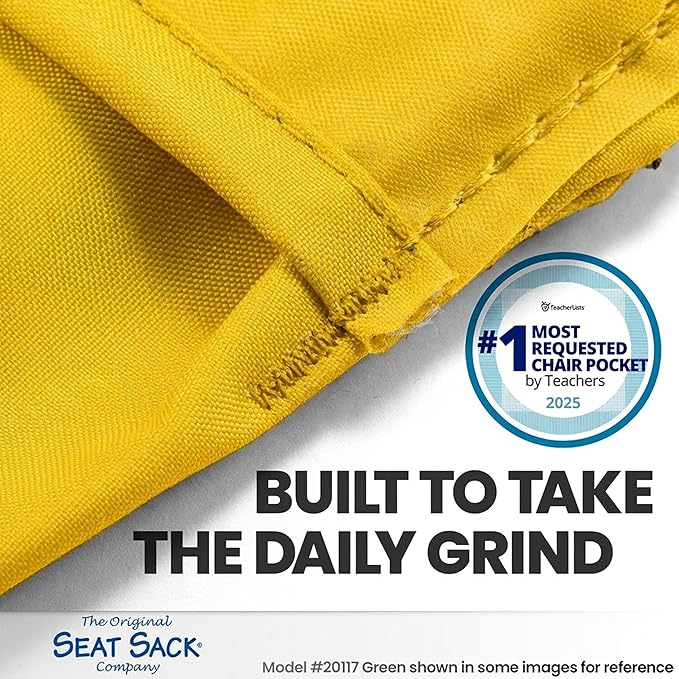 Seat Sack Student Chair Storage Pocket - 17", Single Pocket, Classroom Chair Organizer for Student Desks, Durable Over-the-Chair Storage, Yellow, 25-Pack