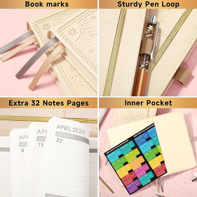 2026 Planner - Planner 2026, Jan. 2026 - Dec. 2027, 5.75" x 8.25", 2026 Weekly and Monthly Planner, Faux Leather planner 2026 with Back Pocket & 40 Notes Pages - Seashell Gold