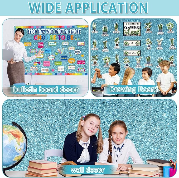 Glitter Bulletin Board Roll Light Blue Bulletin Board Paper Sparkle Blue Wrapping DIY Art Crafts Fade Resistant Wrinkle Resistant Poster for Classroom Office Home Backdrop Decoration 15.7" x 40 Ft