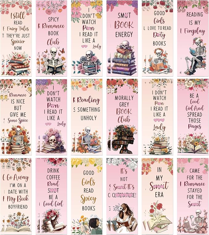 COcnny Dark Romance Bookmarks for Women- 36pcs Romance Book Marks for Book Lover, Funny Spicy Fairy Tale Double Sided Bookmark with Skeleton Floral Sign for Spicier Reading Bookish Gift Supplies