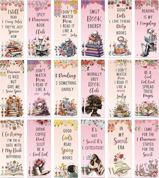 COcnny Dark Romance Bookmarks for Women- 36pcs Romance Book Marks for Book Lover, Funny Spicy Fairy Tale Double Sided Bookmark with Skeleton Floral Sign for Spicier Reading Bookish Gift Supplies