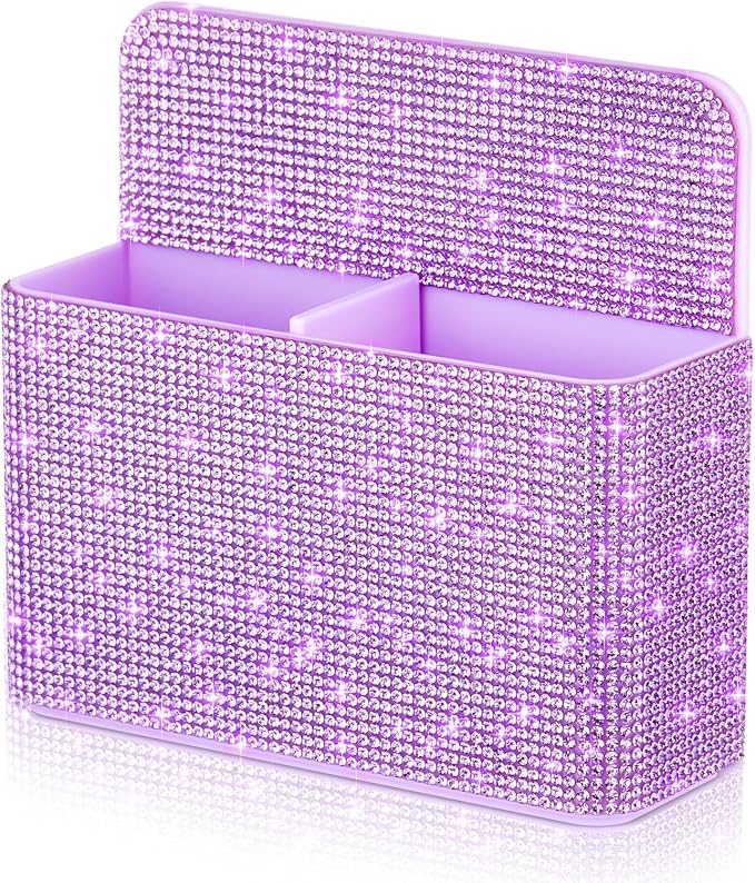 MotiMind Glitter Purple Locker Accessories for Girls, Bling Magnetic Pen Holder for Refrigerator, Back to School Rhinestone Marker Holder for Locker, Sparkly Gift for Student (Medium,Rhinestone)