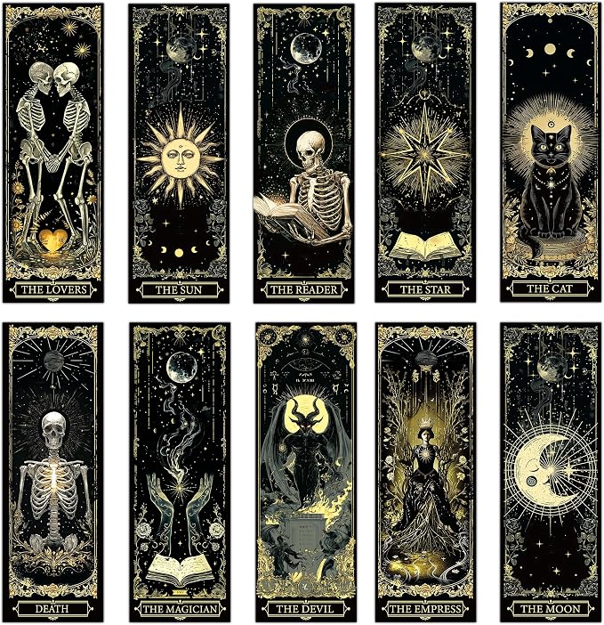 100 Pcs Gothic Tarot Bookmarks Bulk, Dark Academia Witchy Book Marks for Reading, Skeleton Paper Page Markers, Bookish Gifts for Reading Women Book Lovers Men, Dark Romance Merch