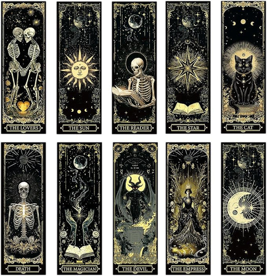 100 Pcs Gothic Tarot Bookmarks Bulk, Dark Academia Witchy Book Marks for Reading, Skeleton Paper Page Markers, Bookish Gifts for Reading Women Book Lovers Men, Dark Romance Merch
