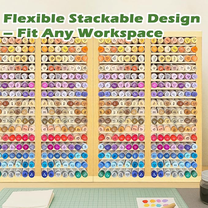 PROLEE Marker Organizer for 224 Markers,Wooden Marker Holder with 32 Slots, Pens Pencils Art Supply Alcohol Markers Storage Organizer for Desk Home Classroom Office Decor(Natural,15“x11”x5.2 “)