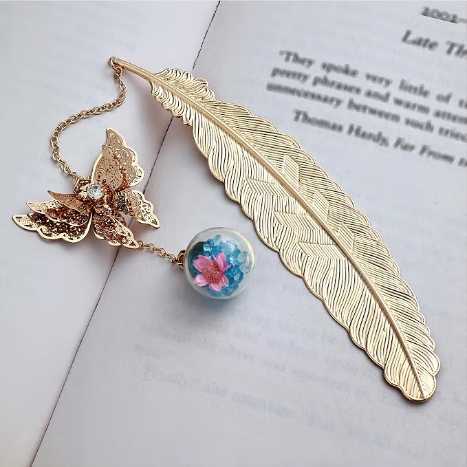 Teacher Appreciation Gifts for Women - Metal Feather Bookmark with 3D Butterfly Charm – Mother’s Day Gifts for Mom, Thank You Gifts, Book Lover Gift Under 10 Dollars, Gift Box Included