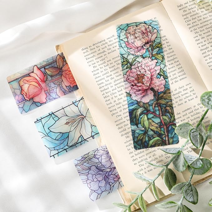 Aesthetic Flower Bookmark Gifts - 10 Pcs Personalized Art Stained Glass Bookmarks for Women Girls Book Lovers Vintage Floral Page Marks School Reading Accessories Bookish Gift for Birthday