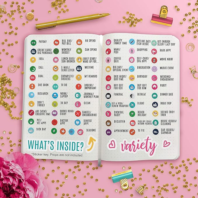 Mirida Planner Stickers – 1700 Productivity Mini Icons for Adults Calendar – Work, Daily To Do, Budget, Family, Holidays, Journaling – Variety Pack with Monthly Tabs