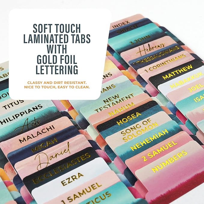 OFFILICIOUS Bible Book Tabs, 100 Soft-Touch, Laminated, Pink Bible Tabs, Cute Bible Accessories Tabs for Bible, Protestant & Catholic Bible Tabs Large Print, Blue Bible Tabs for Women & Men