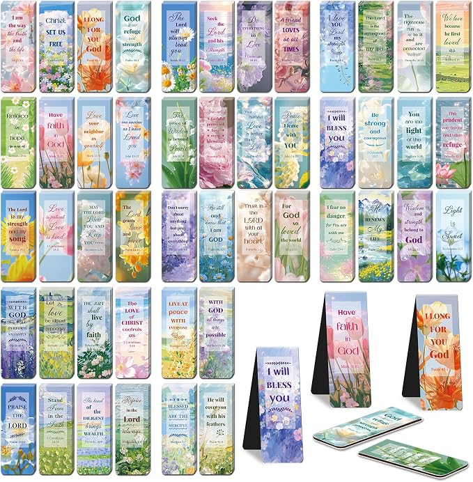 144Pack Magnetic Bookmarks Bible Bookmark Christian Bookmarks Bulk Book Marks for Reading Women Men Adults Kids Book Lovers Gifts, Cute Personalized Religious Magnet Bookmark Clips (Flower)