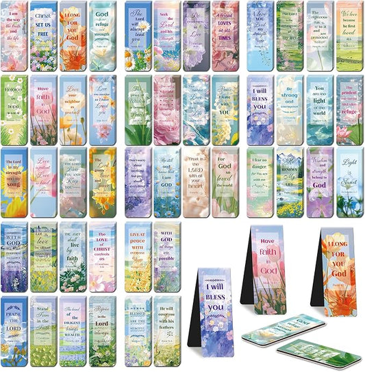 144Pack Magnetic Bookmarks Bible Bookmark Christian Bookmarks Bulk Book Marks for Reading Women Men Adults Kids Book Lovers Gifts, Cute Personalized Religious Magnet Bookmark Clips (Flower)