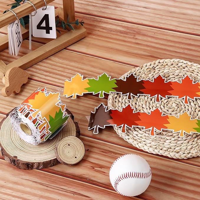 66 ft Fall Bulletin Board Borders Maple Leaves Shape die-Cut Border Trim Paper Cutouts roll 5 Colors Autumn Leaves Border Trim Decoration for Thanksgiving Autumn Harvest Party School Decor