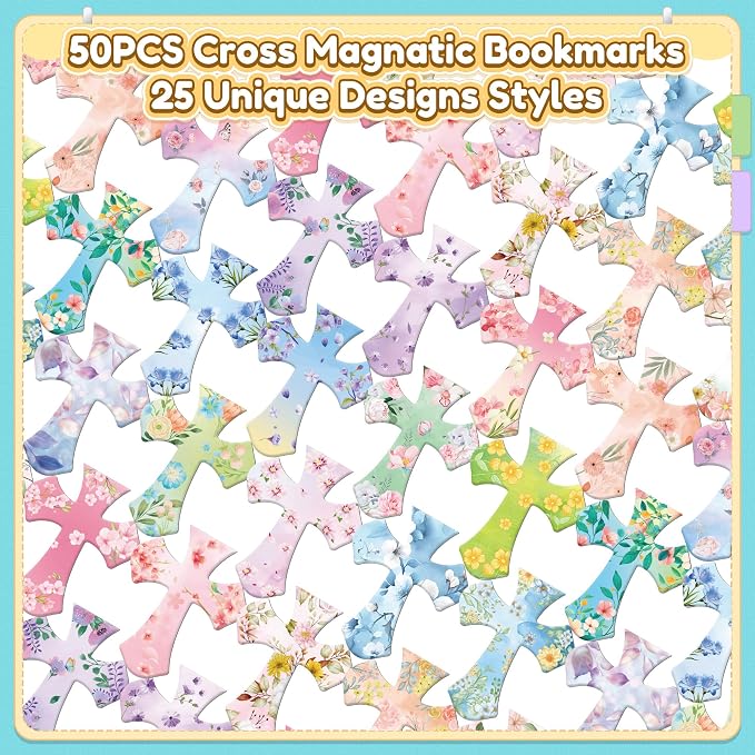 50Pack Magnetic Bookmarks Christian Bookmarks Bulk Cross Bible Bookmark for Reading Women Men Kids Teacher Book Lovers Gifts, Religious Magnet Bookmark Clips Cute Personalized Book Markers (Flower-P)