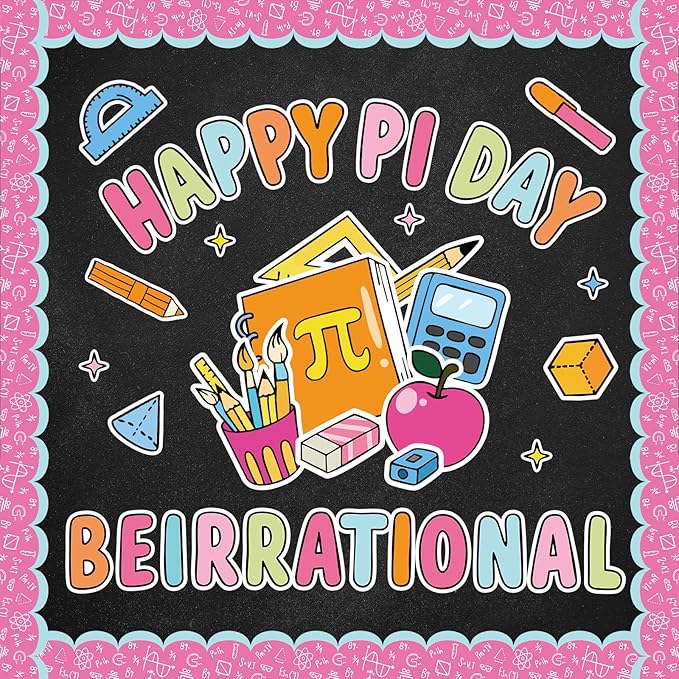 AnyDesign 65 Pcs Happy Pi Day Bulletin Board Decoration Math Pi Symbol Be Irrational Paper Cutouts with 150 Pcs Glue Points for Back to School Party Classroom Wall Decor
