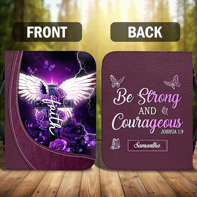 Personalized Bible Cover for Men, Christian Bible Case PU Leather, Jeus Bags Religious Appreciation Gifts for Women Girls Daughter Christian with Handle Zipper (BIBLE-08, M-2XL)