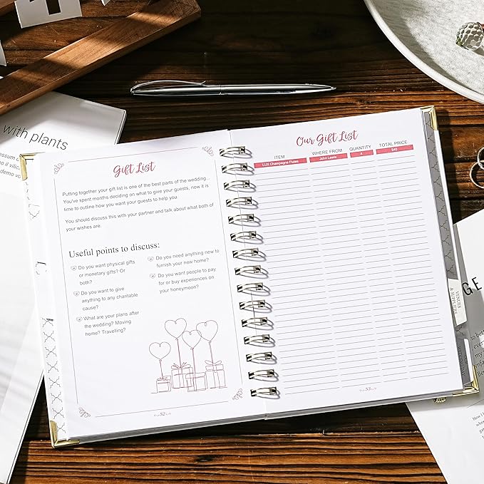Artan Wedding Planner Book and Organizer - Wedding Planners, the Wedding Planner for Bride with 5 Tabbed Sections, 6.5" x 8.5", Hardcover with Metal Corner, 5 Inner Pockets, Notes Pages