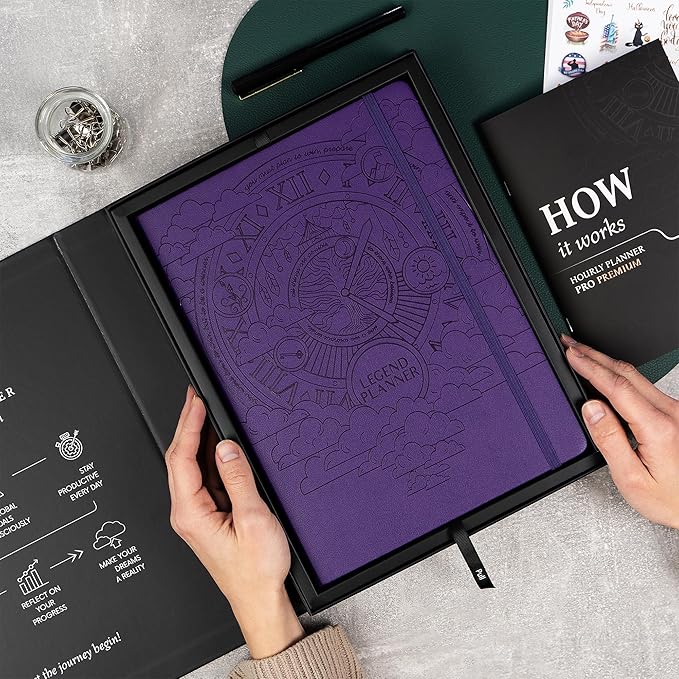 Legend Hourly Planner PRO Premium – Undated Schedule Planner with Time Slots – Weekly, Monthly & Daily Personal Organizer, A4 (Purple)