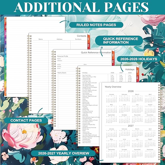 2026 Planner - JAN 2026 - DEC 2026, 9" x 11" Calendar Planner 2026, 2026 Planner Weekly and Monthly, Twin-wire Binding, Ample Writing Space