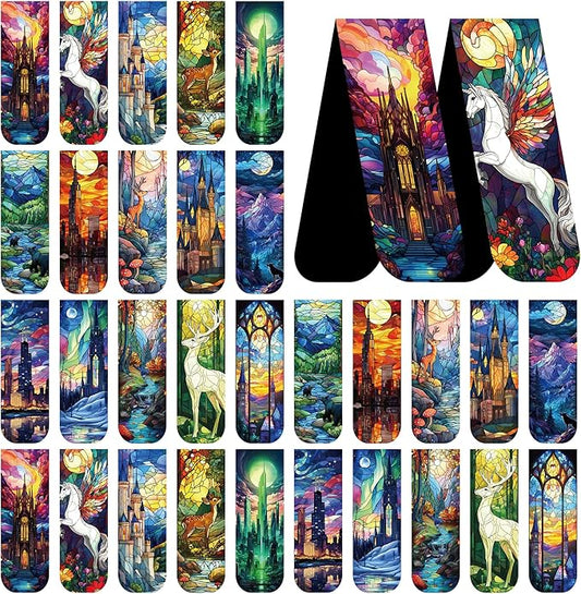 Fantasy Magnetic Bookmarks, 30 Pcs Stained Glass Magnet Book Markers, Aesthetic Book Marks Gifts for Reading Women Book Lovers