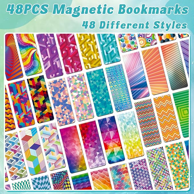 48Pack Magnetic Bookmarks Bulk Book Marks for Reading Women Men Adults Book Lovers Gifts, Cute Bookmarks Magnet Bookmark Clips Magnetic Page Markers Pretty Funny BookMarker (Geometric)