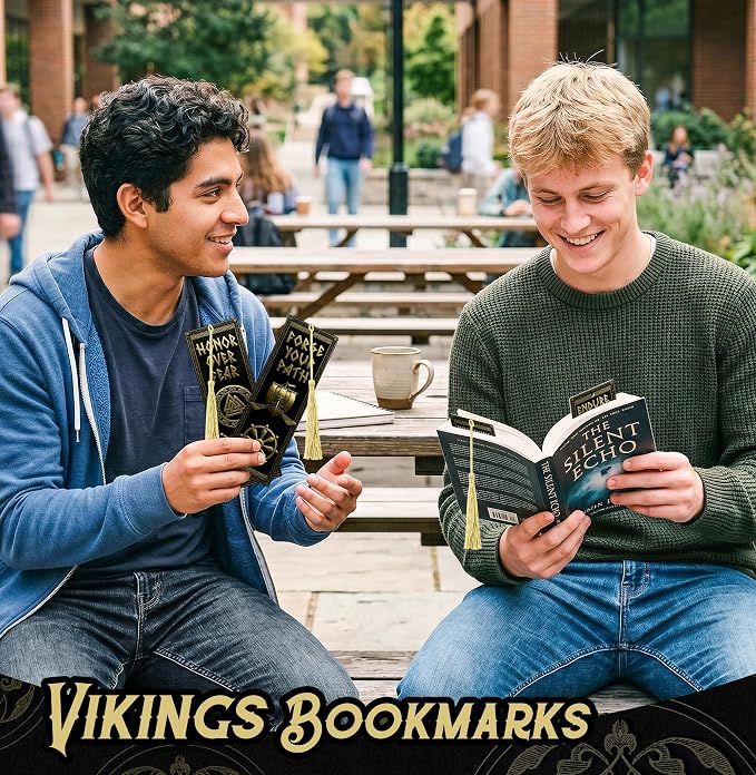 8Pcs Nordic Vikings Bookmarks for Men, Motivational Celtic Valknut Yggdrasil Compass Totem PVC Book Page Marker with Tassels Norse Mythology Party Favors Gift for Reading Lover Office School Classroom