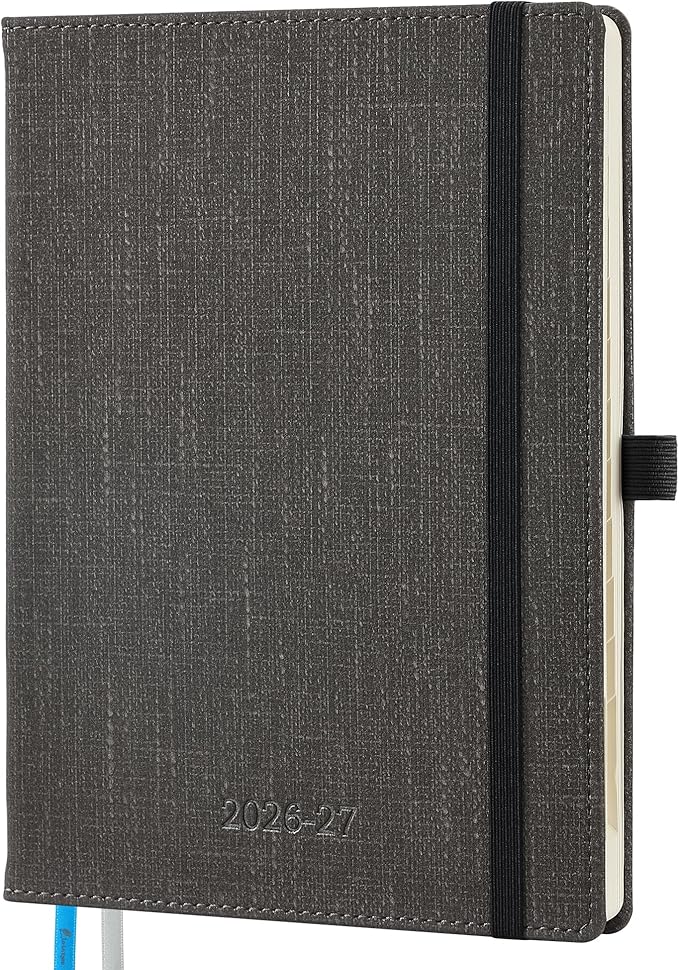 Planner 2026-2027 Weekly & Monthly Planner, 18 Month Academic Calendar July 2026 – Dec 2027, Horizontal Layout with Monthly Tabs, Textured Fabric Hardcover, Grey