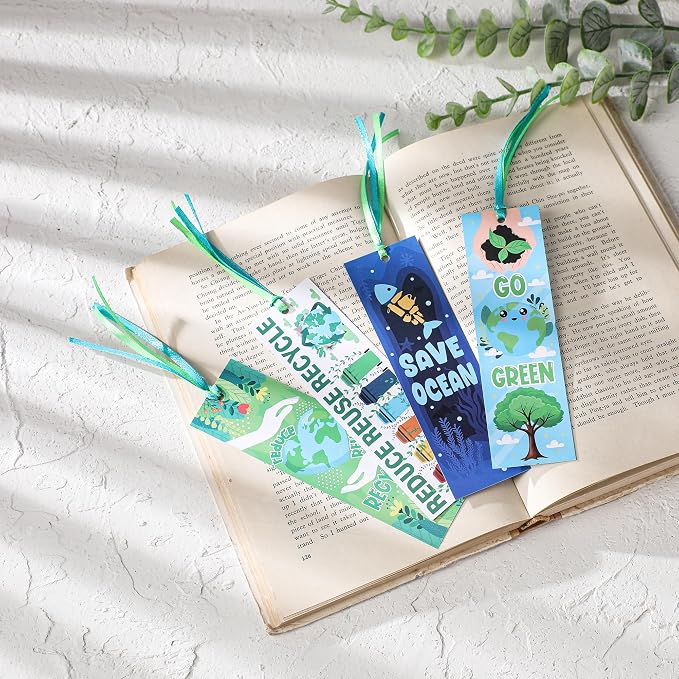 Earth Day Bookmark Gifts - 120 Pcs Paper Bookmarks Bulk for Students Book Lovers Page Marks Ribbon Reading Accessories Bookish Prizes Gift for Educational Environmental Protection Activity