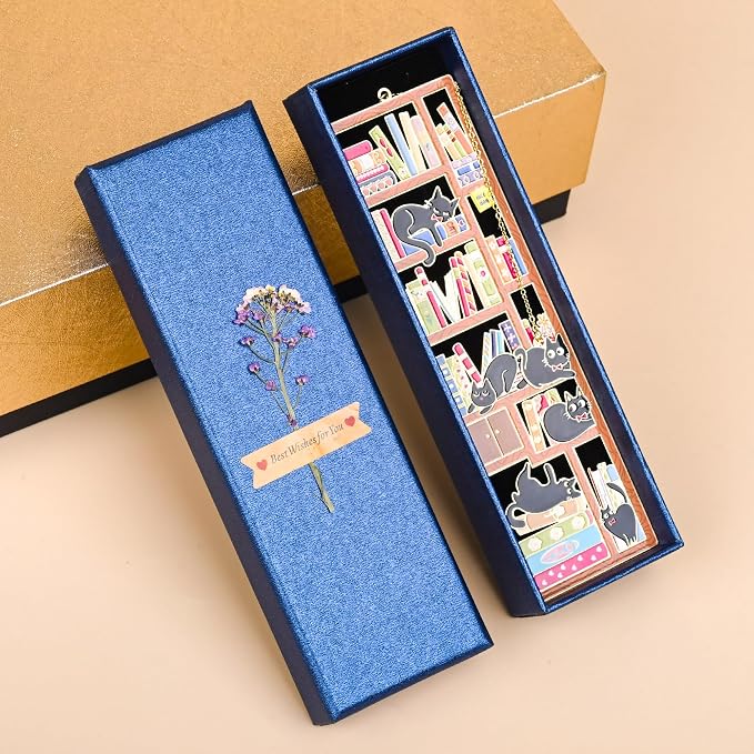 Cat Metal Bookmark with Gift Box, Personalized Book Marks Charm, Bookmarks for Women, Reading, Cute Cat Book Marker Gifts for Mom, Bestie, Friends, Teacher, Birthday, Dad, Graduation, Cat Lover