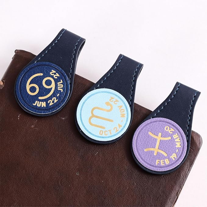3 PCS Leather Magnetic Bookmark Clips, Zodiac PU Leather Bookmarks for Book Lovers, Full Set of Book Clip Accessories, Water Sign