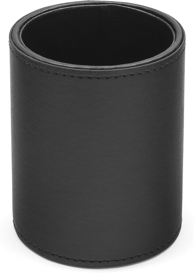 Osco Black Faux Leather Pen Pot, Desk Tidy Pencil Holder, Office Organiser, Makeup Brush Holder, Stationery Storage, Cosmetics Display, Home Office Accessories, Compact Desk Organiser