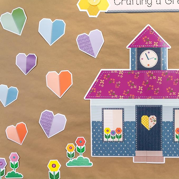 Carson Dellosa Crafty and Cool 36pc Handmade Hearts Bulletin Board Decorations, Colorful Heart Decor for Bulletin Board, White Board, Cork Board, Valentines Day Decorations, and Classroom Decor