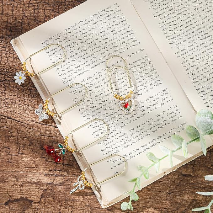 Cute Bow Paper Clips - 8 Pcs Pink Coquettee Cherry Butterfly Large Paperclips Gifts Charm Girly Aesthetic Metal Bookmarks Planner Accessories for Reading Women Girls Book Lovers Birthday