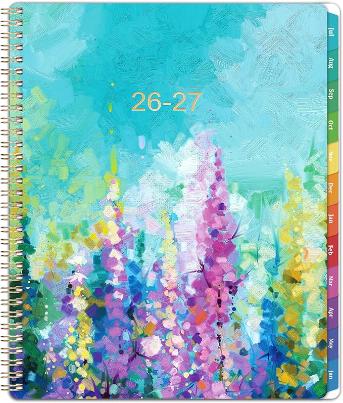 Planner 2026-2027 - Academic Planner 2026-2027, July 2026 - June 2027, 9" x 11", Weekly and Monthly Planner, Calendar Planner 2026-27 with Colourful Tabs & Pocket, Flexible Cover, Twin-Wire Binding- Oil Painting