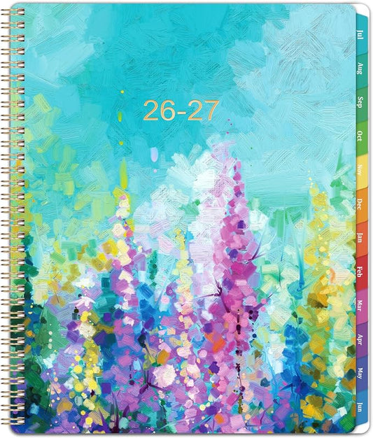 Planner 2026-2027 - Academic Planner 2026-2027, July 2026 - June 2027, 9" x 11", Weekly and Monthly Planner, Calendar Planner 2026-27 with Colourful Tabs & Pocket, Flexible Cover, Twin-Wire Binding- Oil Painting