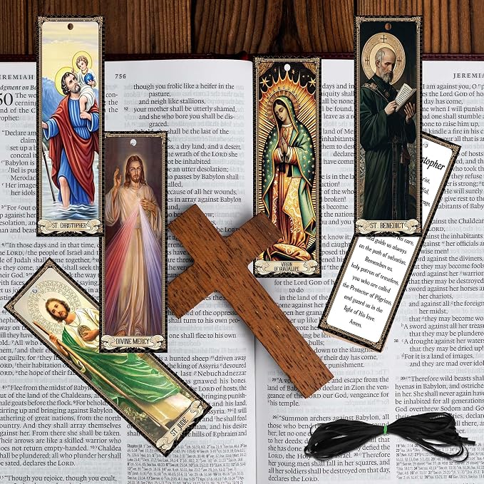 Catholic Saints Prayer Bookmarks Gifts: 20 Pcs Religious Prayers Book Marks for Reading Bible Study, Inspirational Bible Verse Markers Prayer Cards, Gift for Men Women Church School Office Supplies