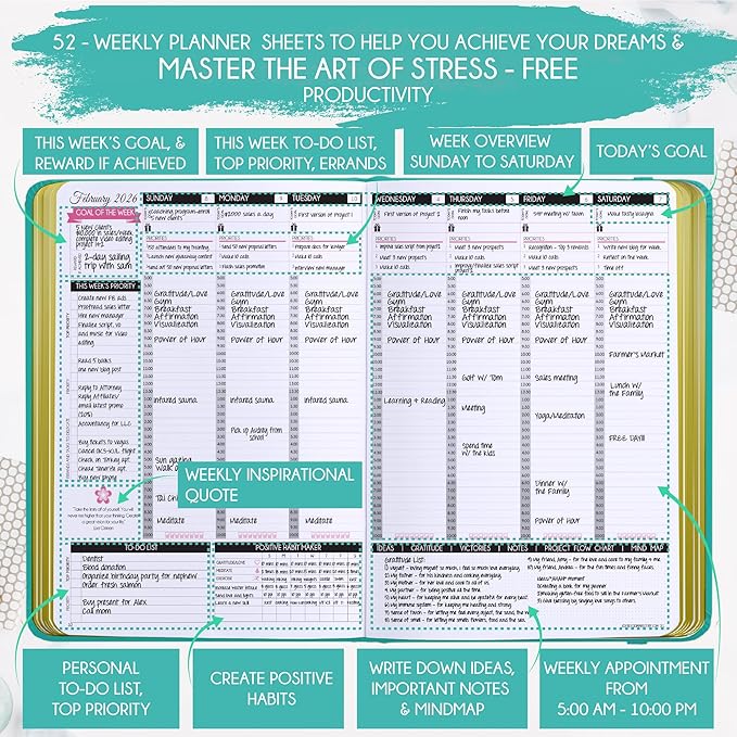 Deluxe 2026 Planner Weekly and Monthly | Law of Attraction Planner with Productivity App | 12-Month for Productivity, Gratitude & Goal Setting | Includes Foldable Vision Board, Gift Box & Stickers