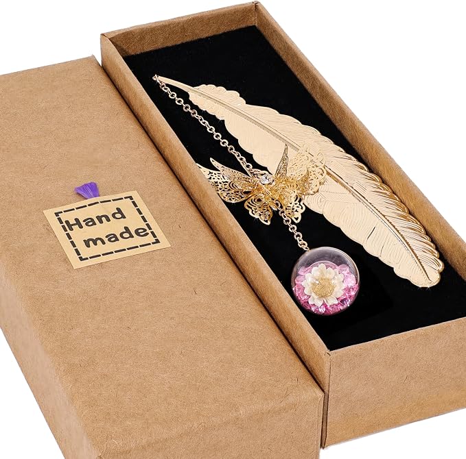 Teacher Appreciation Gifts for Women - Metal Feather Bookmark with 3D Butterfly Charm – Mother’s Day Gifts for Mom, Thank You Gifts, Book Lover Gift Under 10 Dollars, Gift Box Included