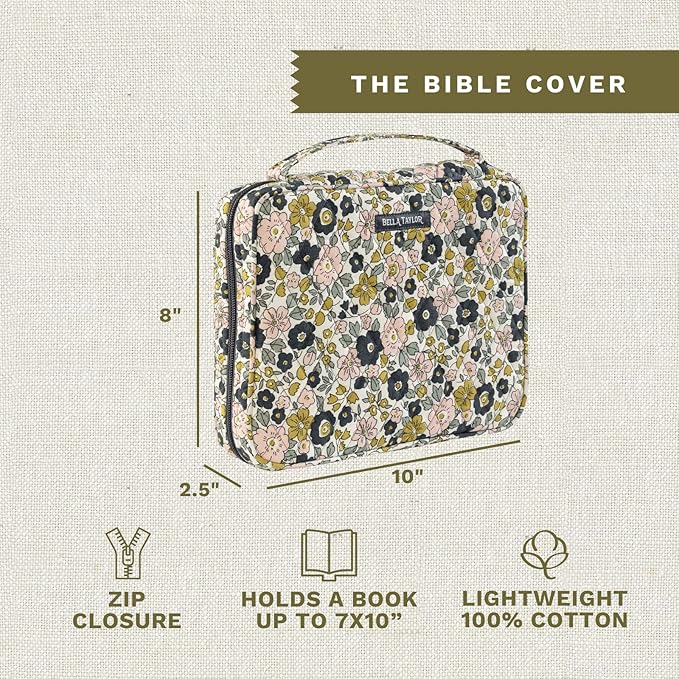 Bella Taylor Quilted Bible Cover for Women - Large Study Bible Case - Delicate Floral Charcoal